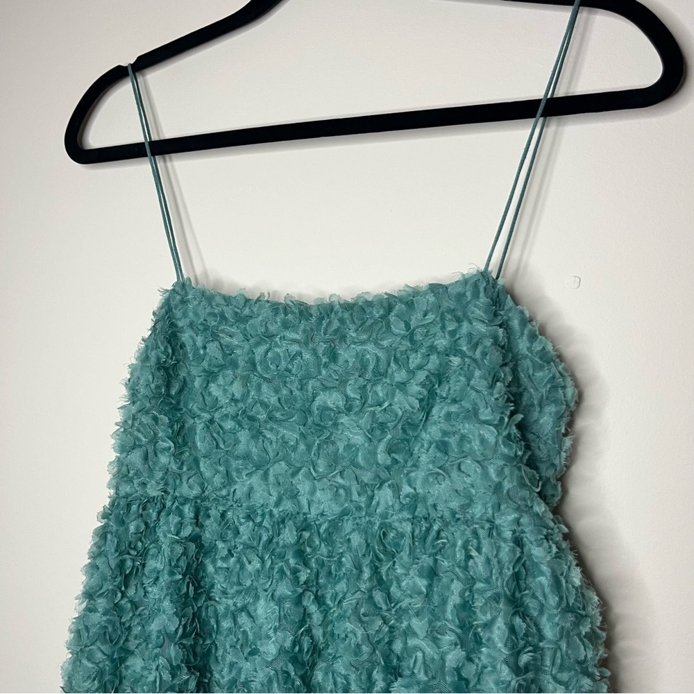ZARA Textured Weave Sea Foam Green Floral Spaghetti Strap Summer Midi Dress - Picture 4 of 10